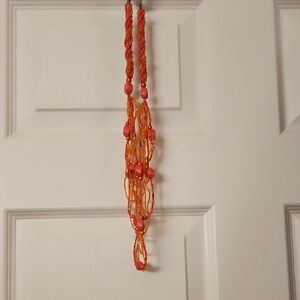 Vibrant Orange Beaded Scarf Necklace